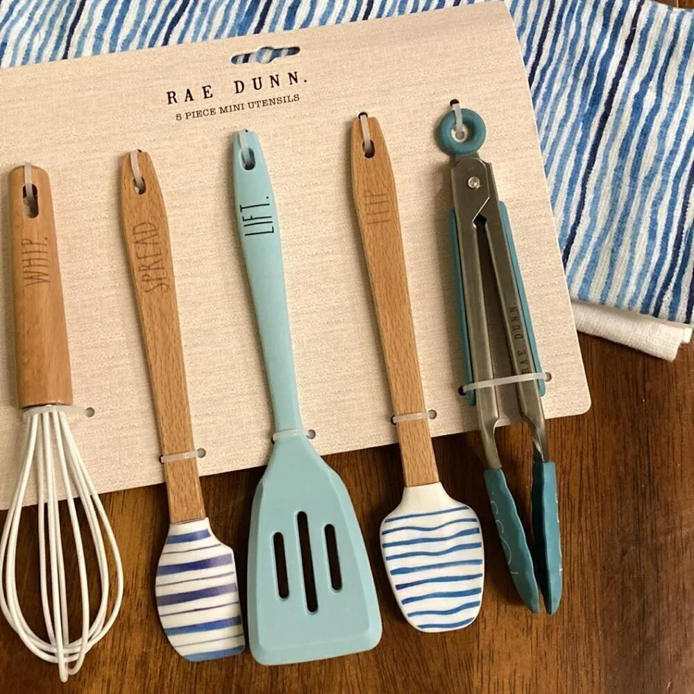 NWT! RAE DUNN Striped Mini Kitchen Utensil Set and Matching 